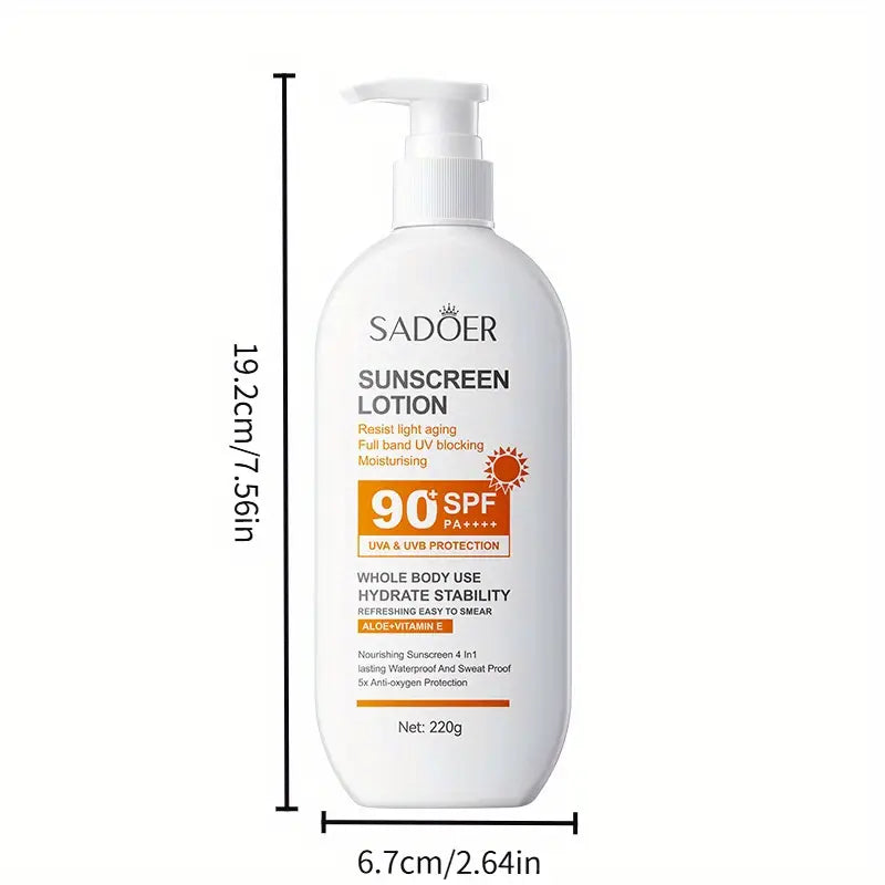 SADOER Sunscreen Lotion SPF 90+ PA++++ – Advanced UVA & UVB Protection for All Skin Types