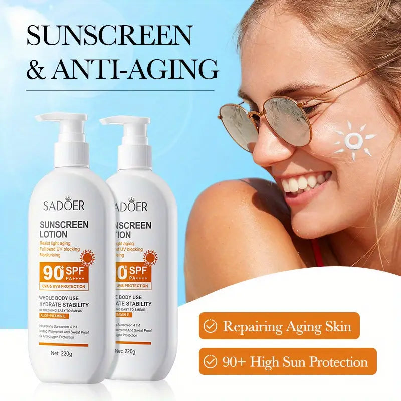 SADOER Sunscreen Lotion SPF 90+ PA++++ – Advanced UVA & UVB Protection for All Skin Types