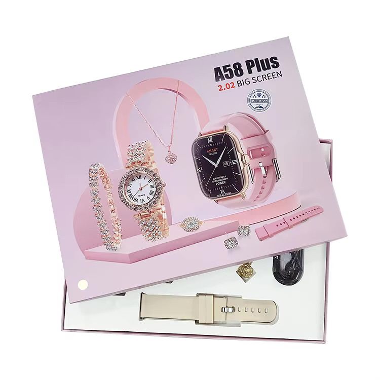 A58 Plus Smartwatch Womens Luxury Watch Gift Set Women Jewelry Wearing 8 In1