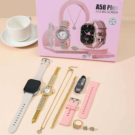 A58 Plus Smartwatch Womens Luxury Watch Gift Set Women Jewelry Wearing 8 In1